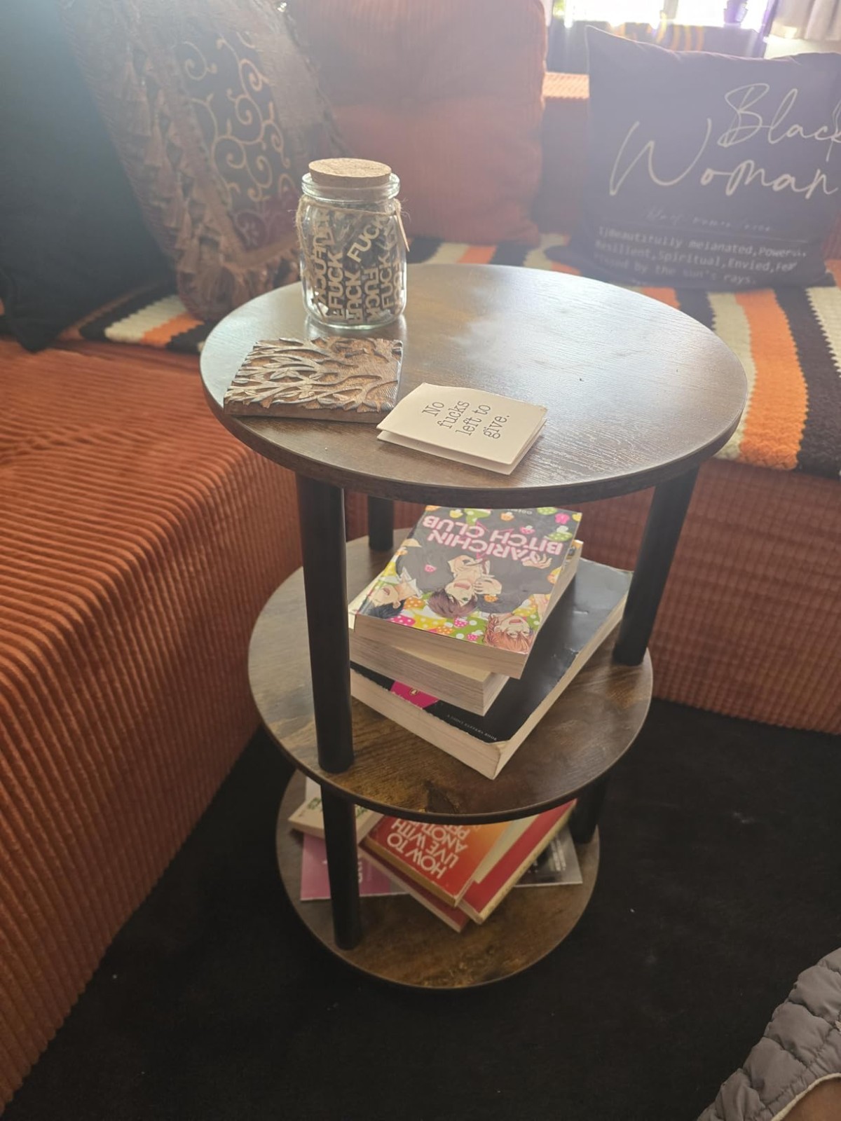 3 Tier Small Round End Table Industrial Vintage Nightstand Side Table Rustic Bro