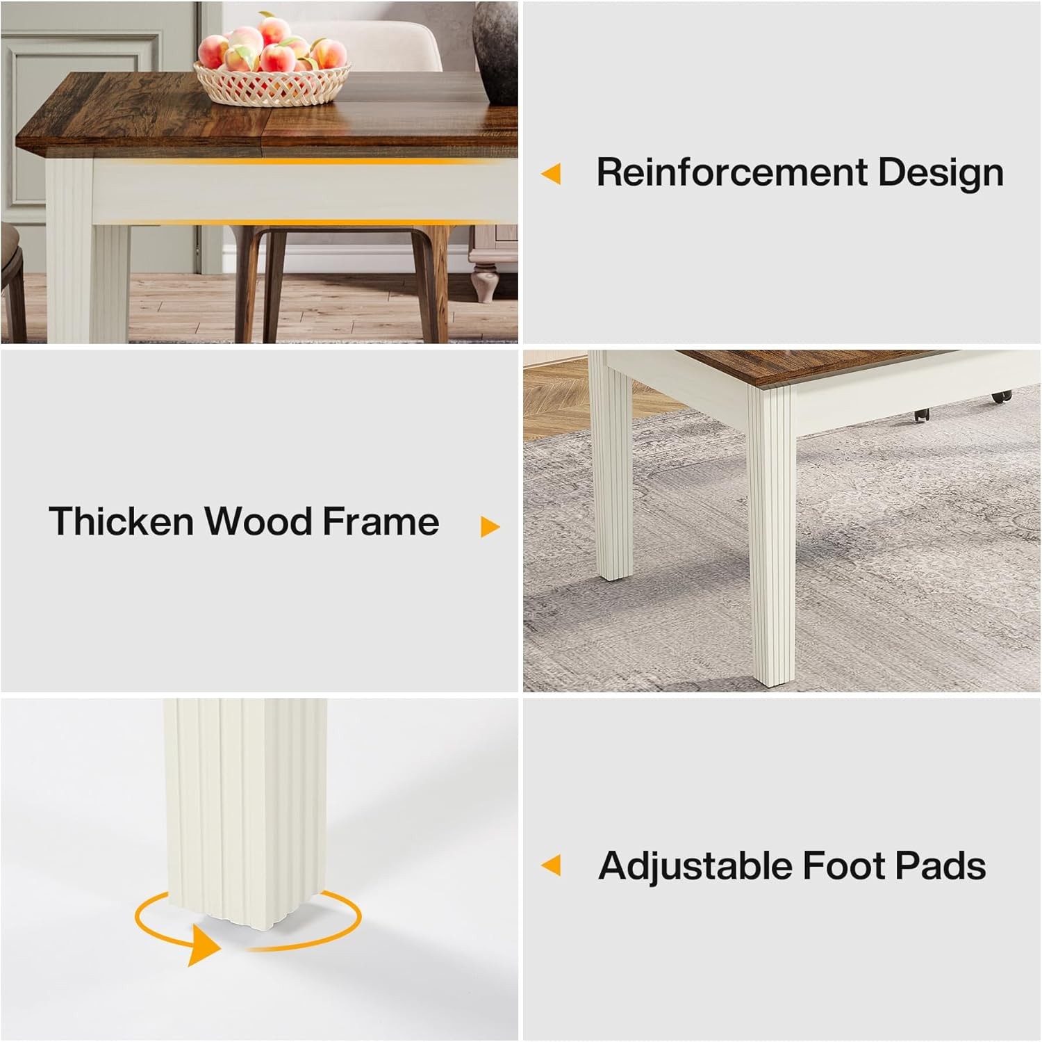 62 Inch Rectangular Dining Table Farmhouse Kitchen Dinner Table for 4-6 People