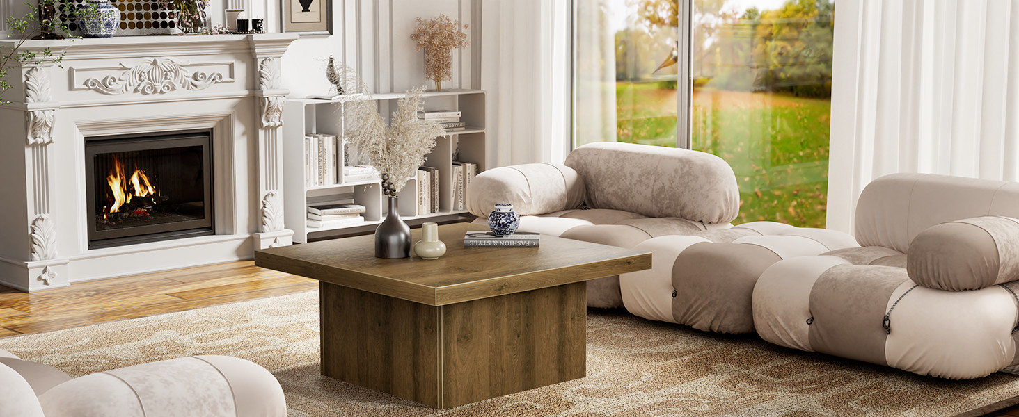MILEFA Square Coffee Table,Wooden Living Room Table,Center Table with a Large…