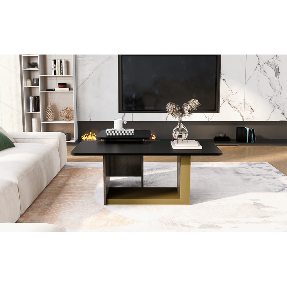 Modern Square Coffee & End Table Set of 2, Black, for Living Room, MDF & Metal