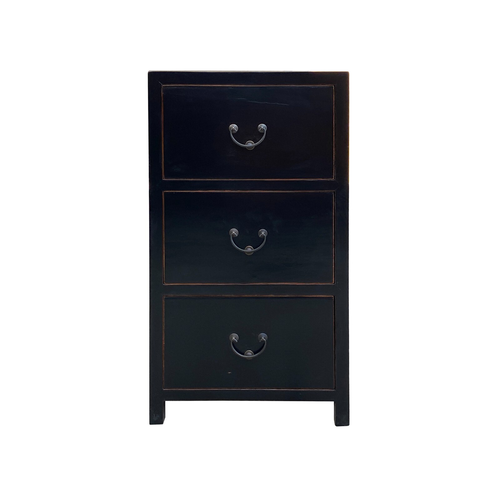 Oriental Black Lacquer 3 Drawers End Table Nightstand Cabinet cs7494