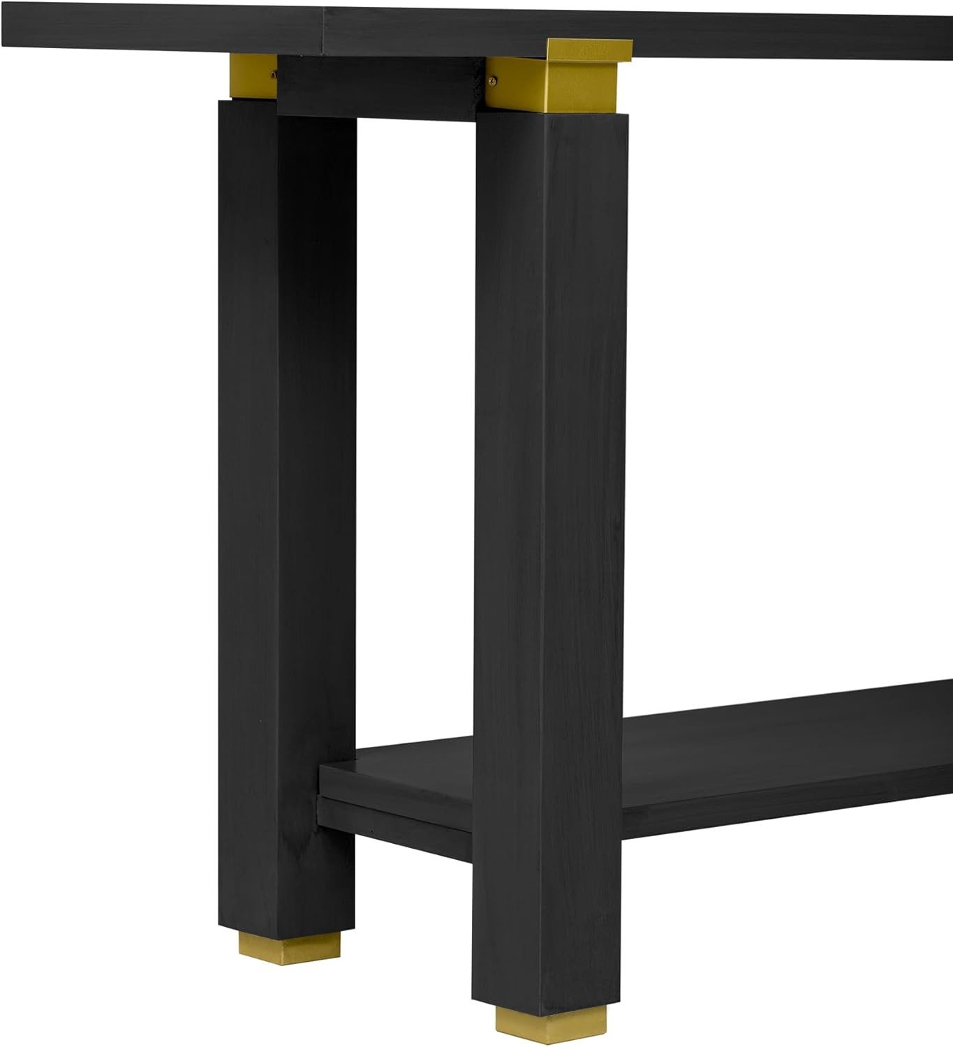 Minimalist Console Table, Solid Wood Entryway Table w/Shelf and Metal Accents