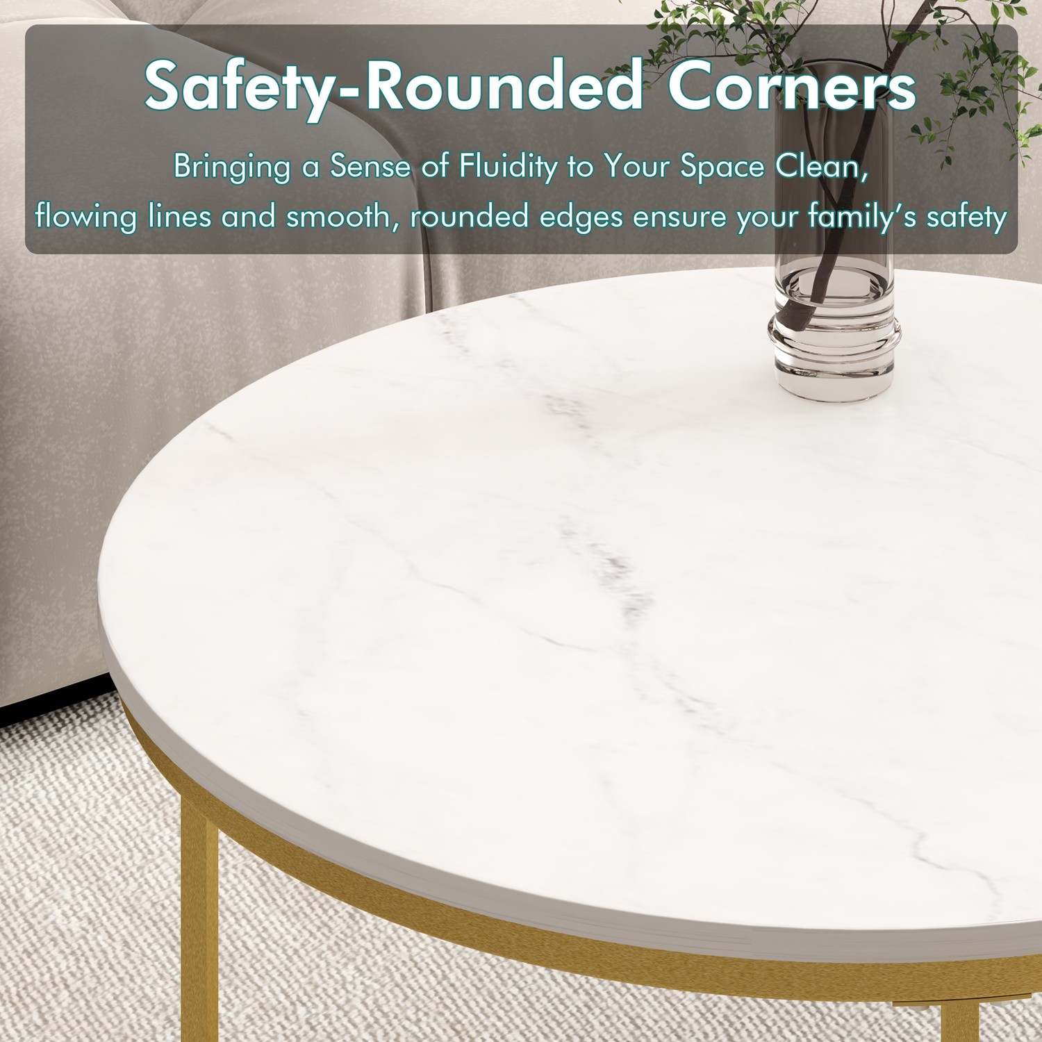 Set of 2 Nesting Coffee Table 27.5″ Round Coffee Table MDF Top Metal Frame Desk