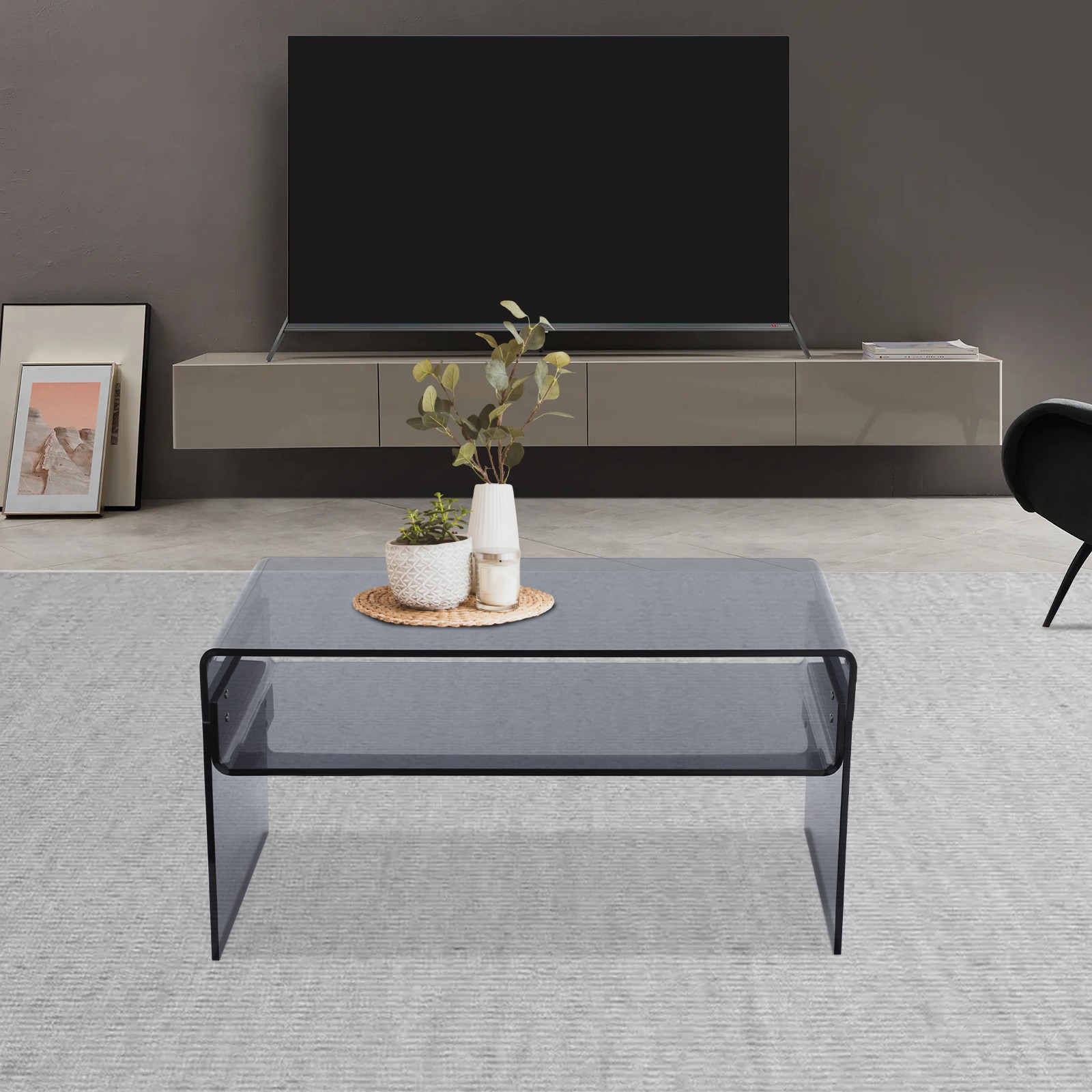Modern Acrylic Coffee Table, 2-Tier End/Side Desk, 31.5″ W x 15.8″ D/H, Black