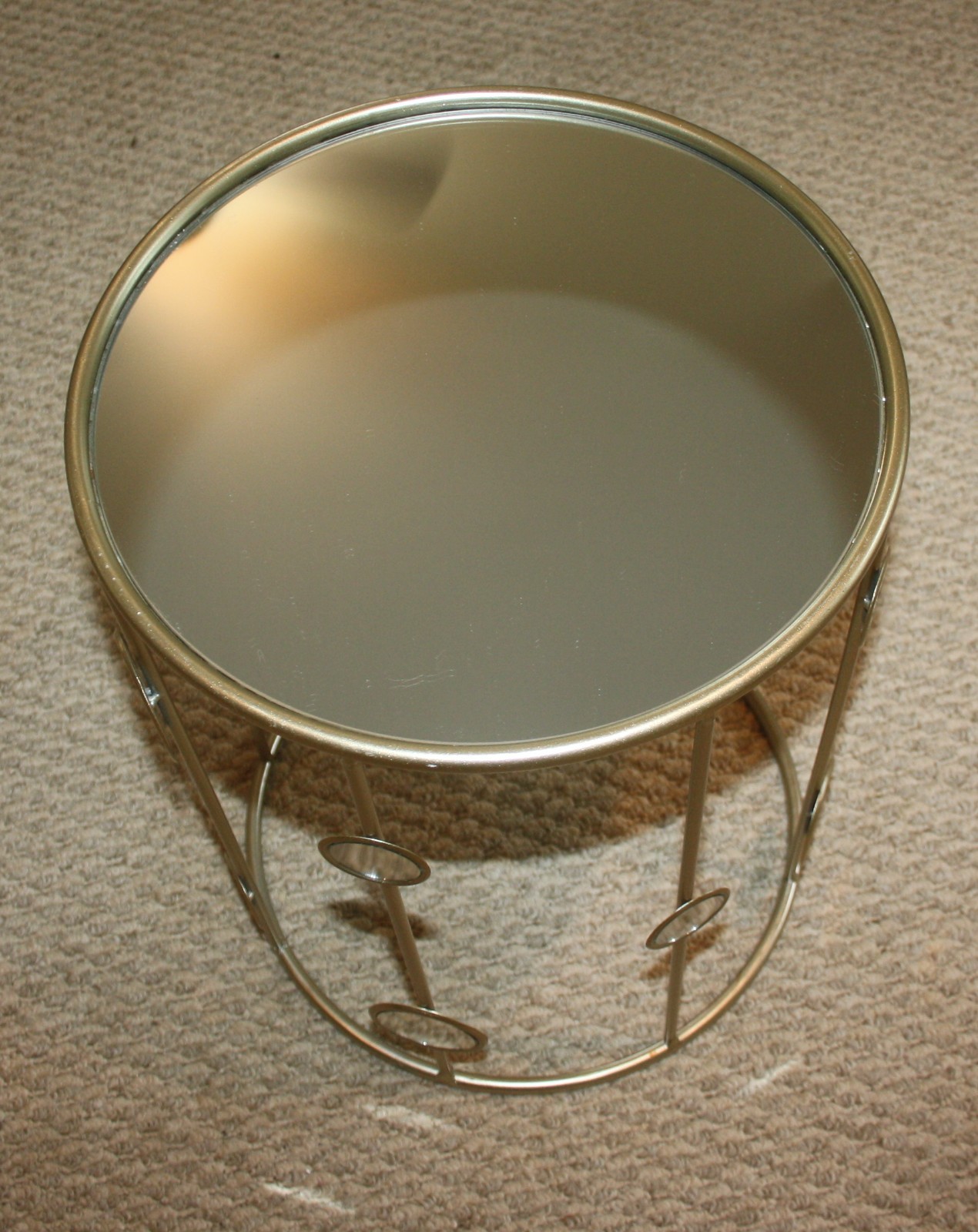 Retro Mirrored Top Gold Accent Table Open Frame Mirror Circles 13X17.75