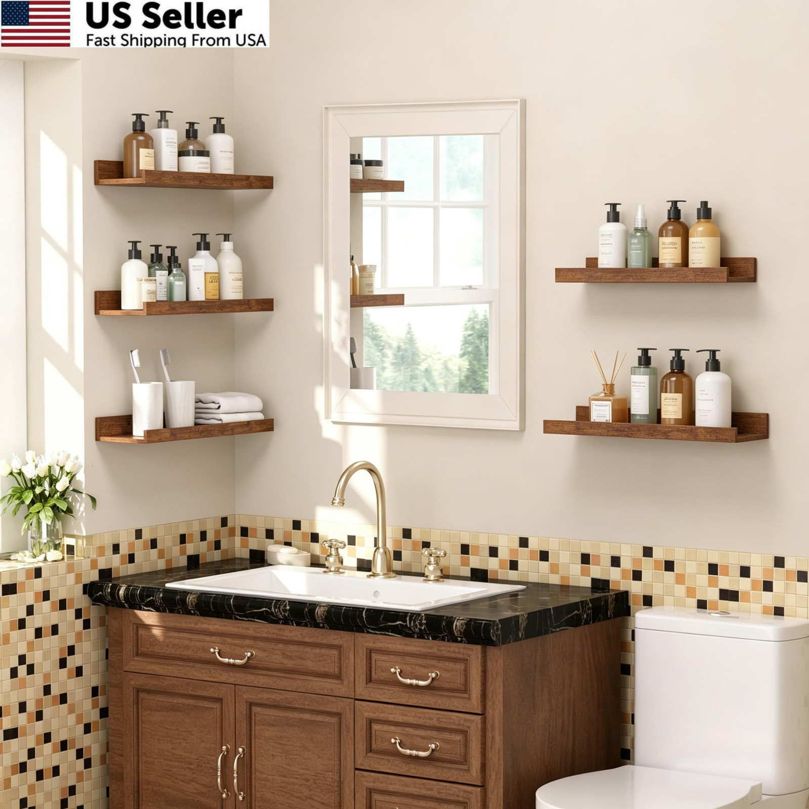 upsimples Floating Shelves for Wall, Wall Decor 15.7in, Brown