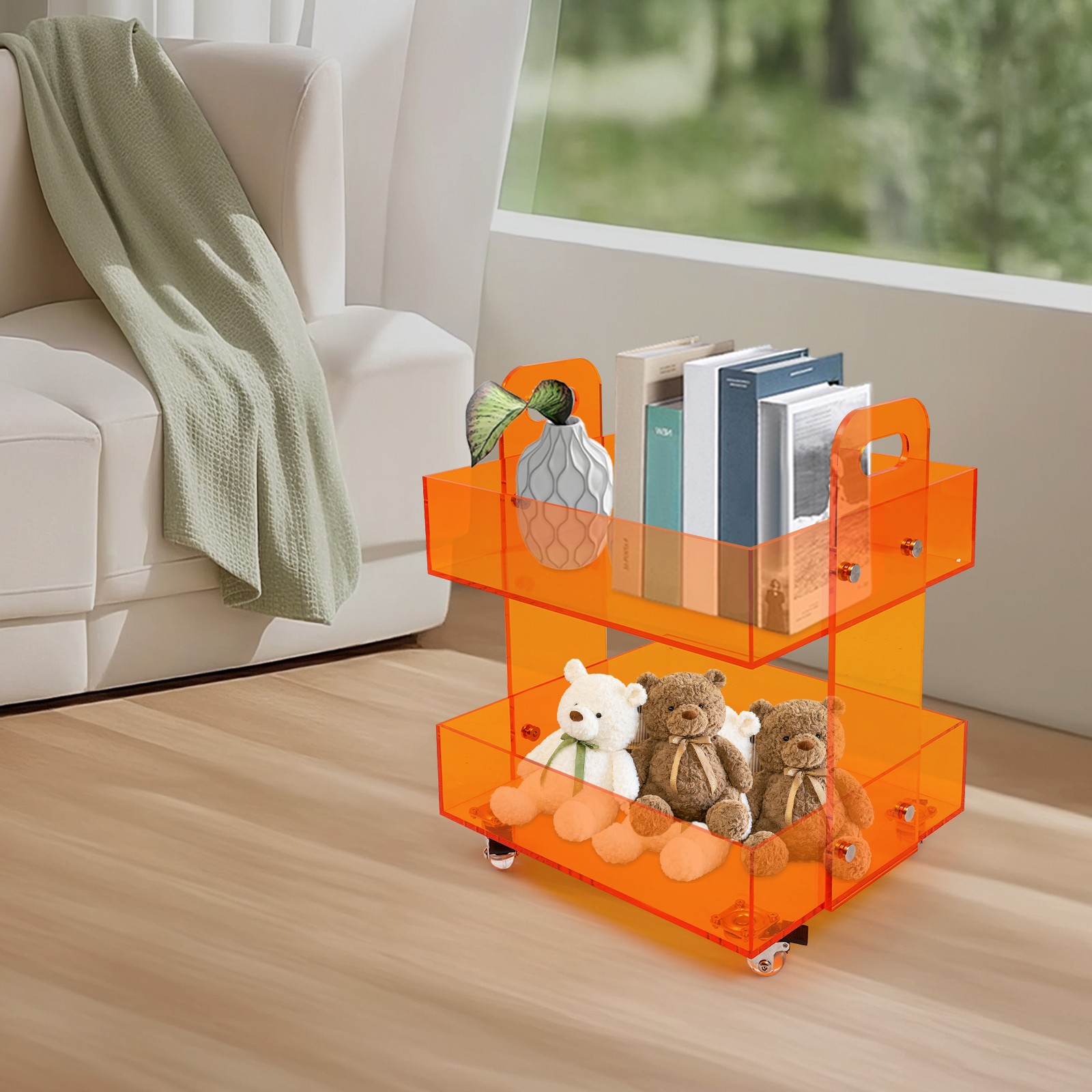 Acrylic Side Table Storage Rack with Wheels Acrylic Bedside Table Free Standing
