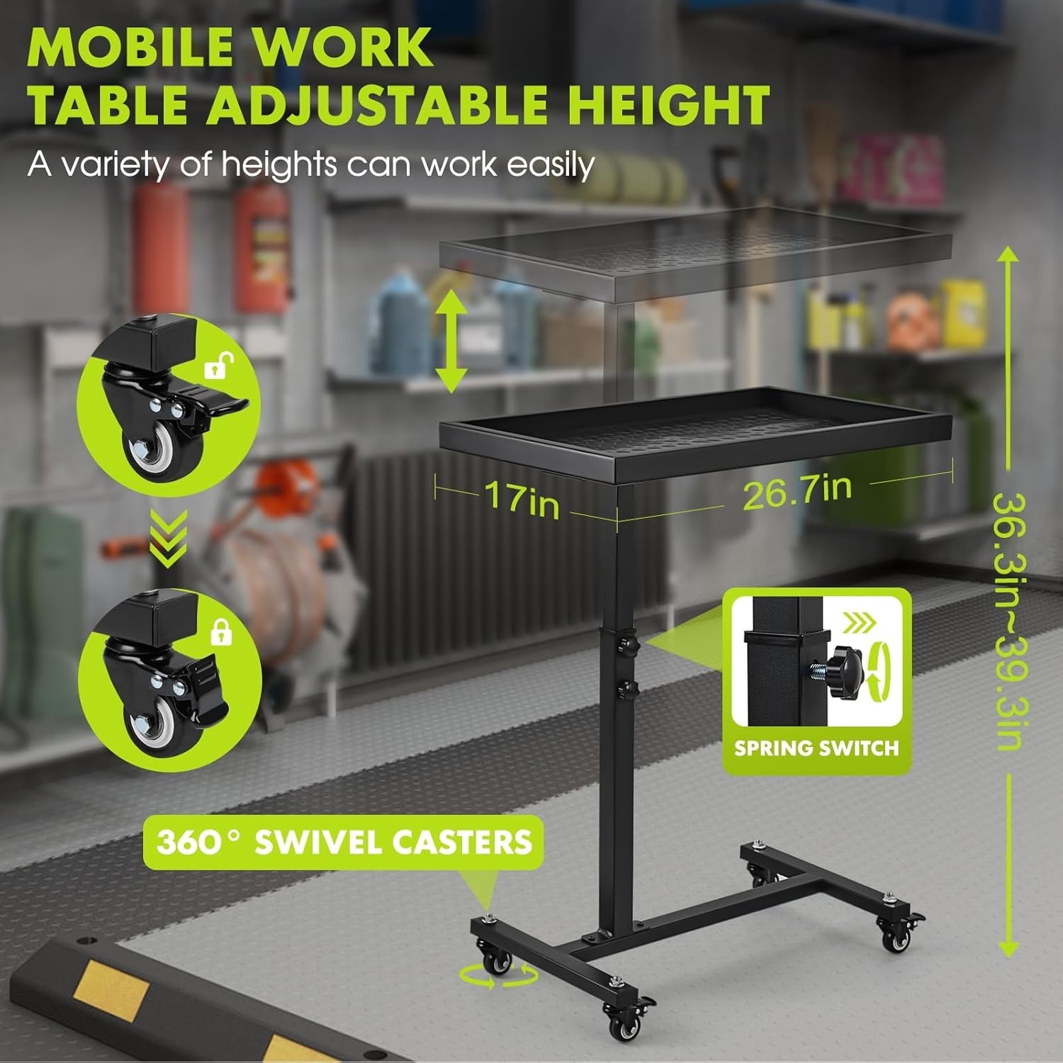 Robust Steel Rolling Tool Table with Adjustable Height – Perfect for Garage Use