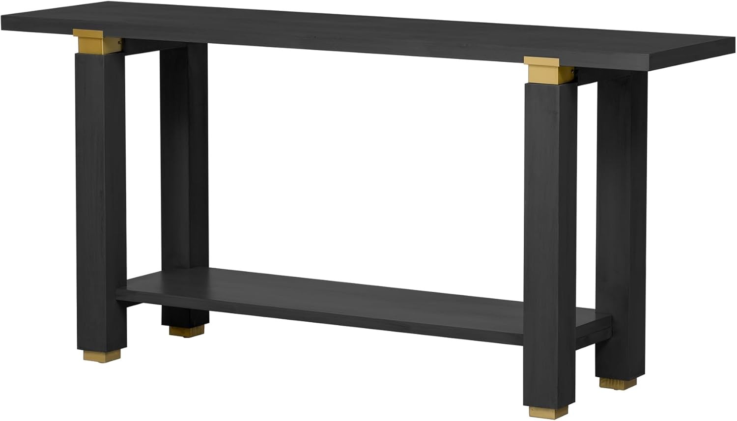Minimalist Console Table, Solid Wood Entryway Table w/Shelf and Metal Accents