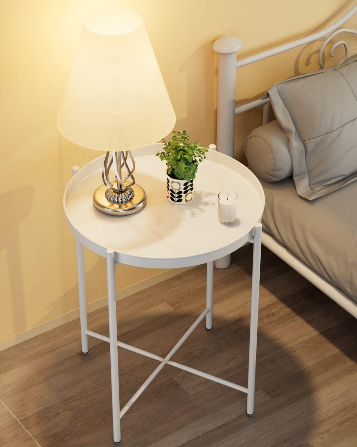 Versatile Folding Metal End Table with Removable Tray – Perfect for Any Room