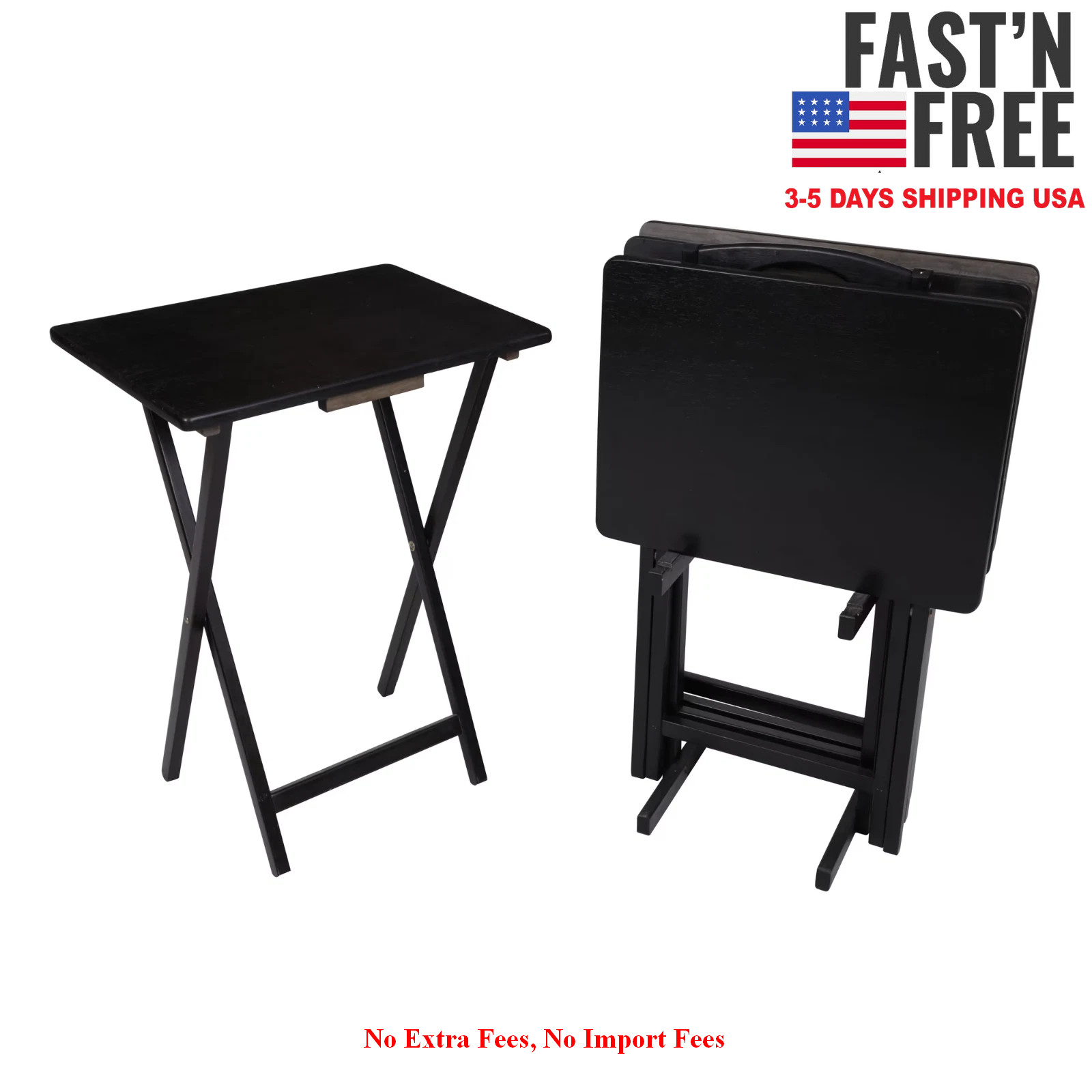 Mainstays 4-Piece Black Rubberwood Indoor Folding TV Tray Table Set with Storage