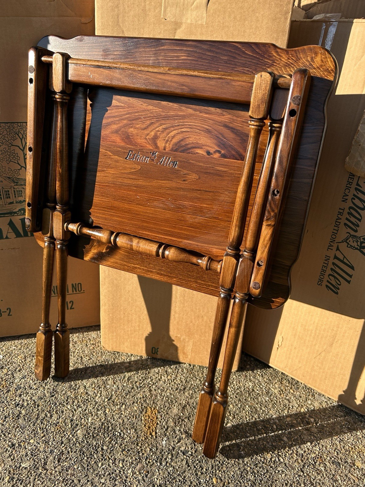 SUPER RARE!! Ethan Allen Old Tavern Treat Tables (4) With Stand & Original Boxes
