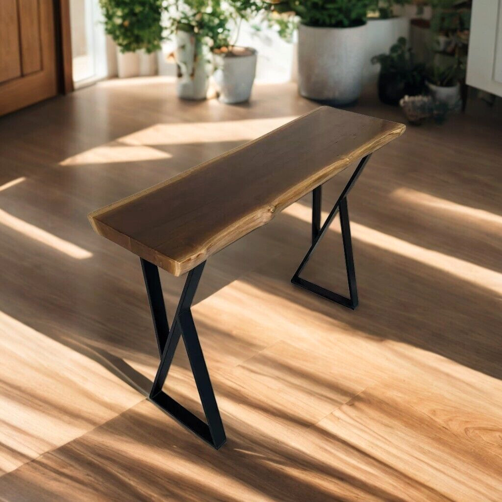 Rustic Teak Wood Console Table Natural Edge Sofa Table for Living Room Entryway