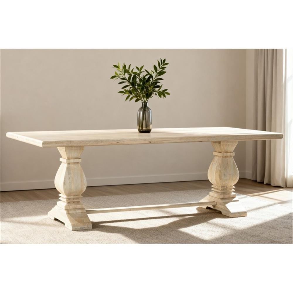 Pemberly Row 71″ x 39″ Rectangular Solid Mango Wood Dining Table in White Wash