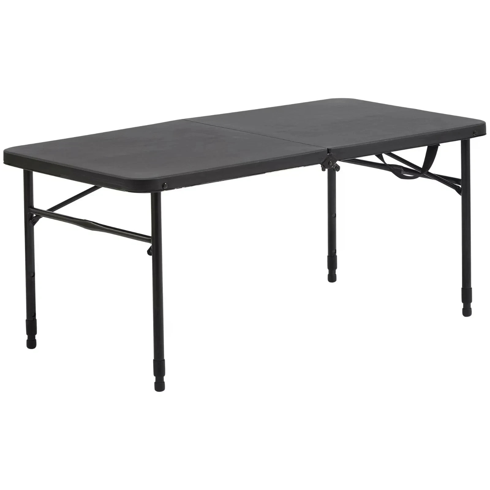 Mainstays 4 Foot Fold-in-Half Adjustable Folding Table, Rich Black – NEW