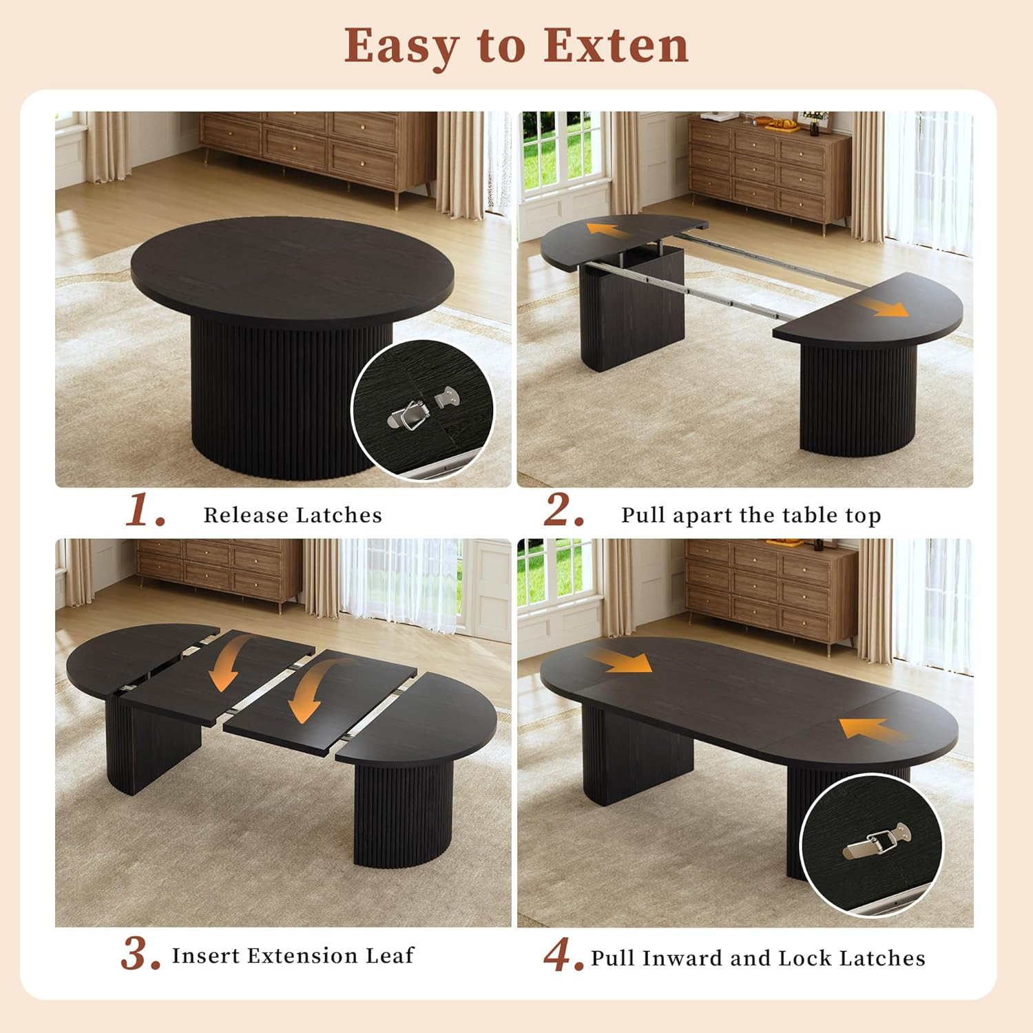 HUAHUU Extendable round Dining Table for 4-8, 39In-77In Long Large Kitchen Table
