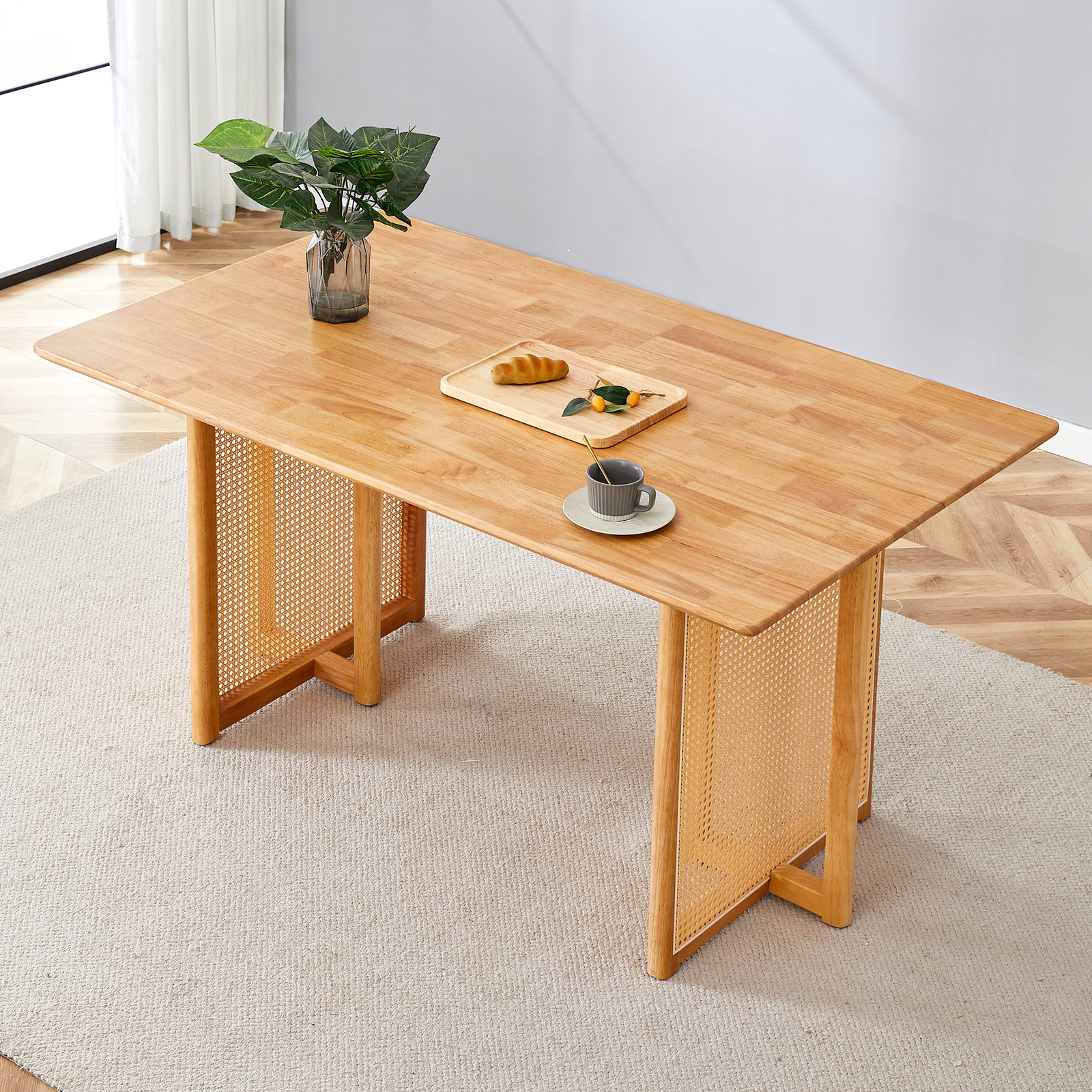 59″ Rectangular Dining Table Wooden Kitchen Table For Home Office Natural Color