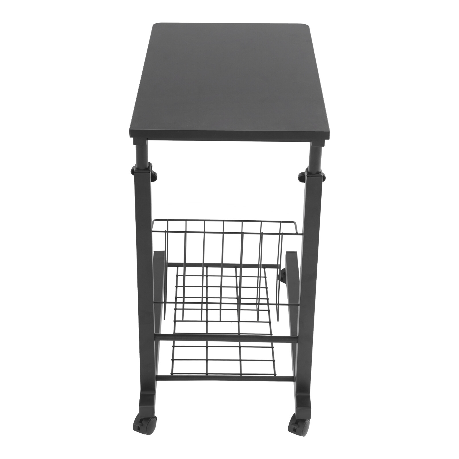 2 Tiers Adjustable Bed Side Table Black Indoor Mobile Standalone Table w/ Wheels