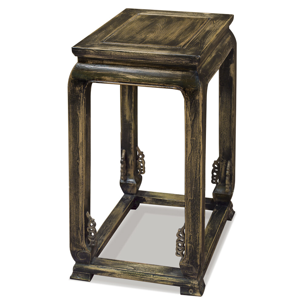 US SELLER – Distressed Elmwood Ming Imperial Palace Chinese End Table