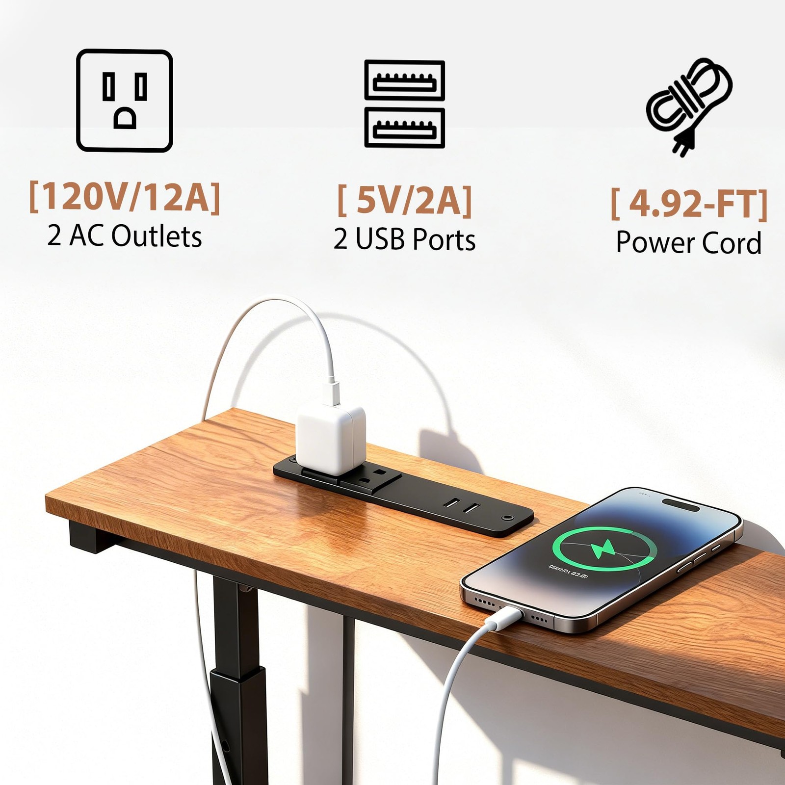 Adjustable Height Narrow Sofa Table 78″ Long Console Power Outlets Charging