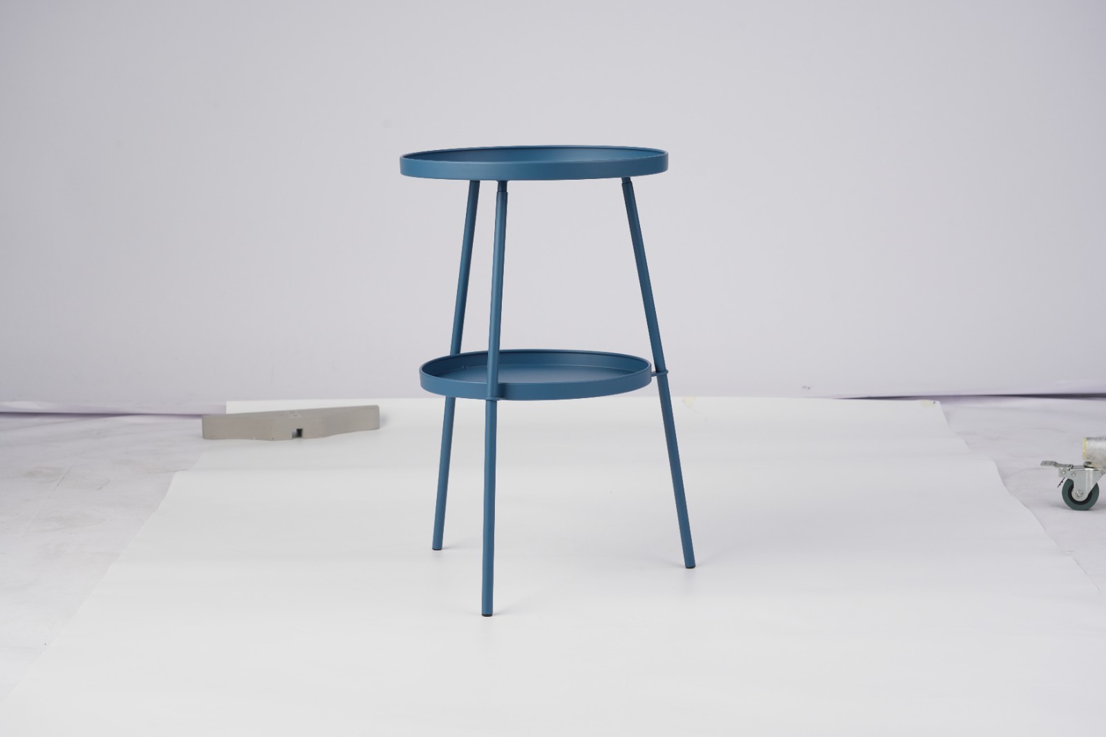 2 Tier Side End Table Metal Round Coffee Accent Table for Patio Gargen Navy Blue