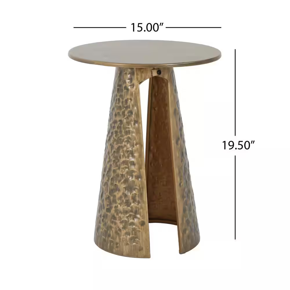 Retro 15 In. Copper round Metal End Table Accent Side Table with Hand-Hammered T