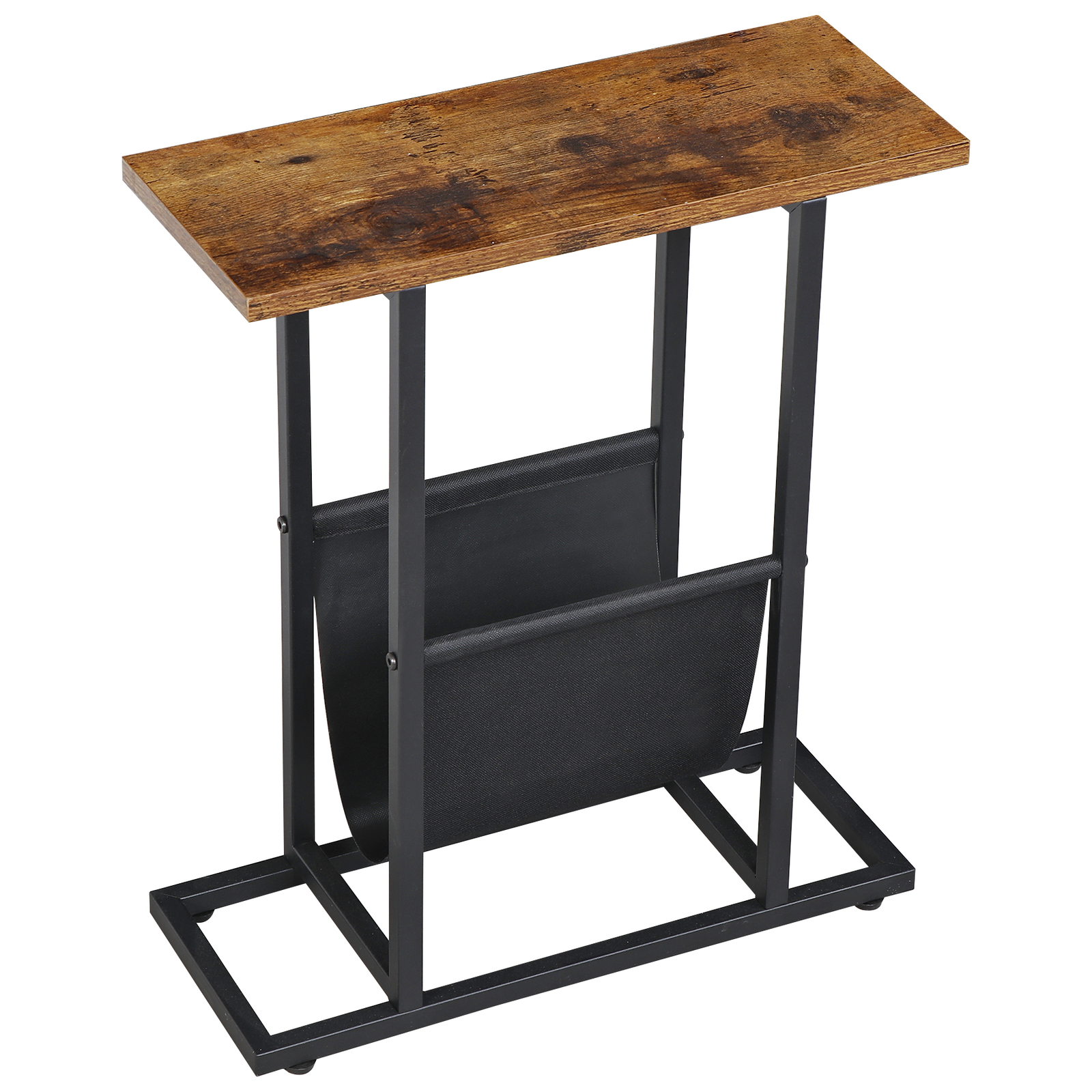 Side Table End Table with Magazine Holder for Living Room with Metal Frame Brown