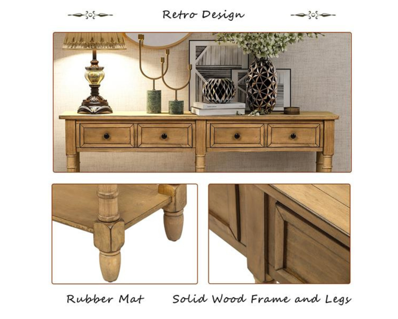 Console Table with Storage Drawers & Shelf for Entryway or Living Room, Old Pine