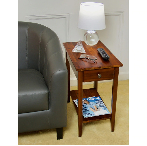 End Solid Mahogany Wood Table Acacia Recliner Stopper 23 in 1-Drawer Brown New