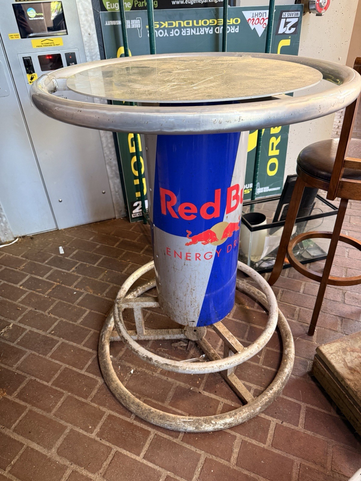 Red Bull Metal Round Bar Table 43in High Top w/ Circular Footrest