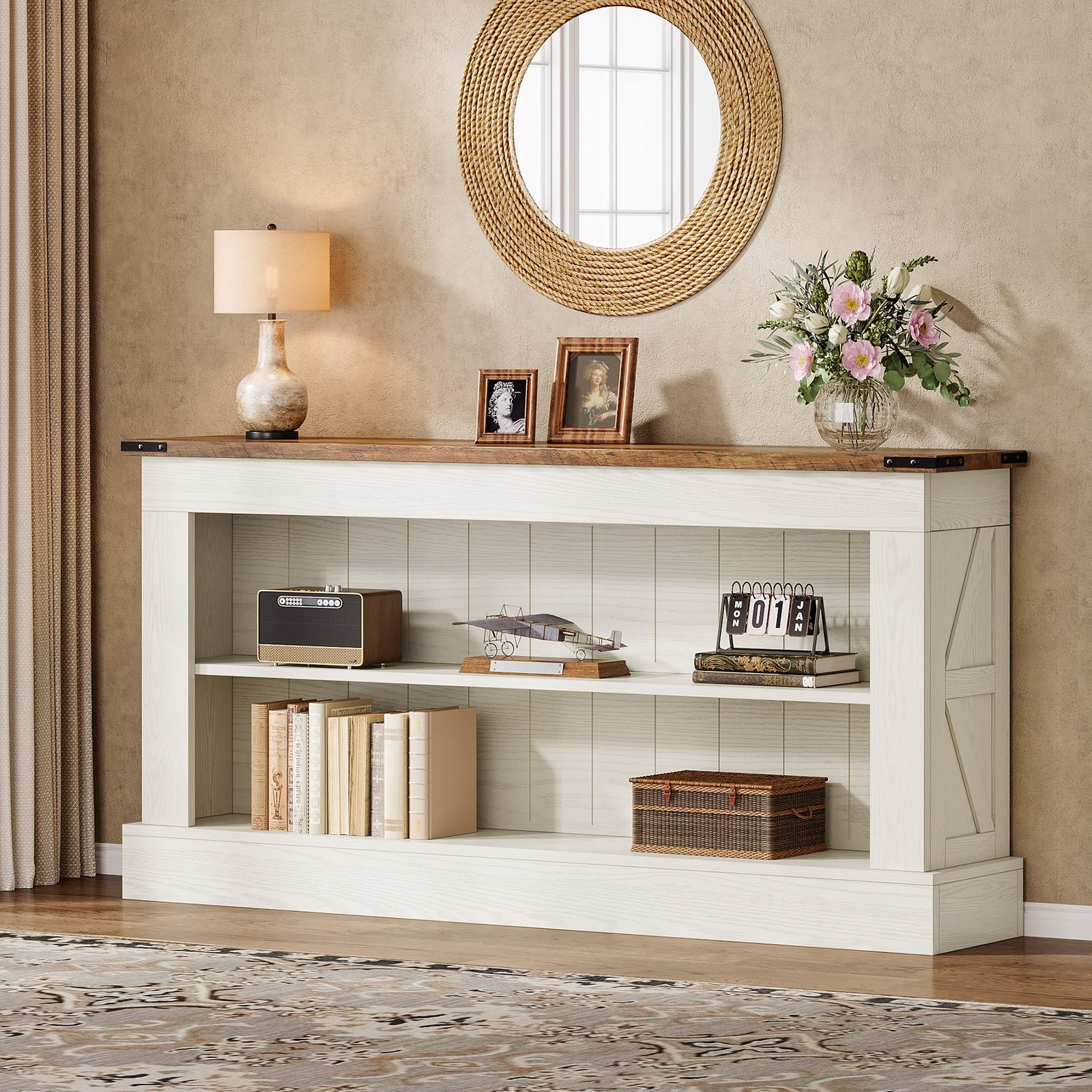 63-Inch Long Console Table for Entryway, Farmhouse Narrow Sofa Table for Foyer