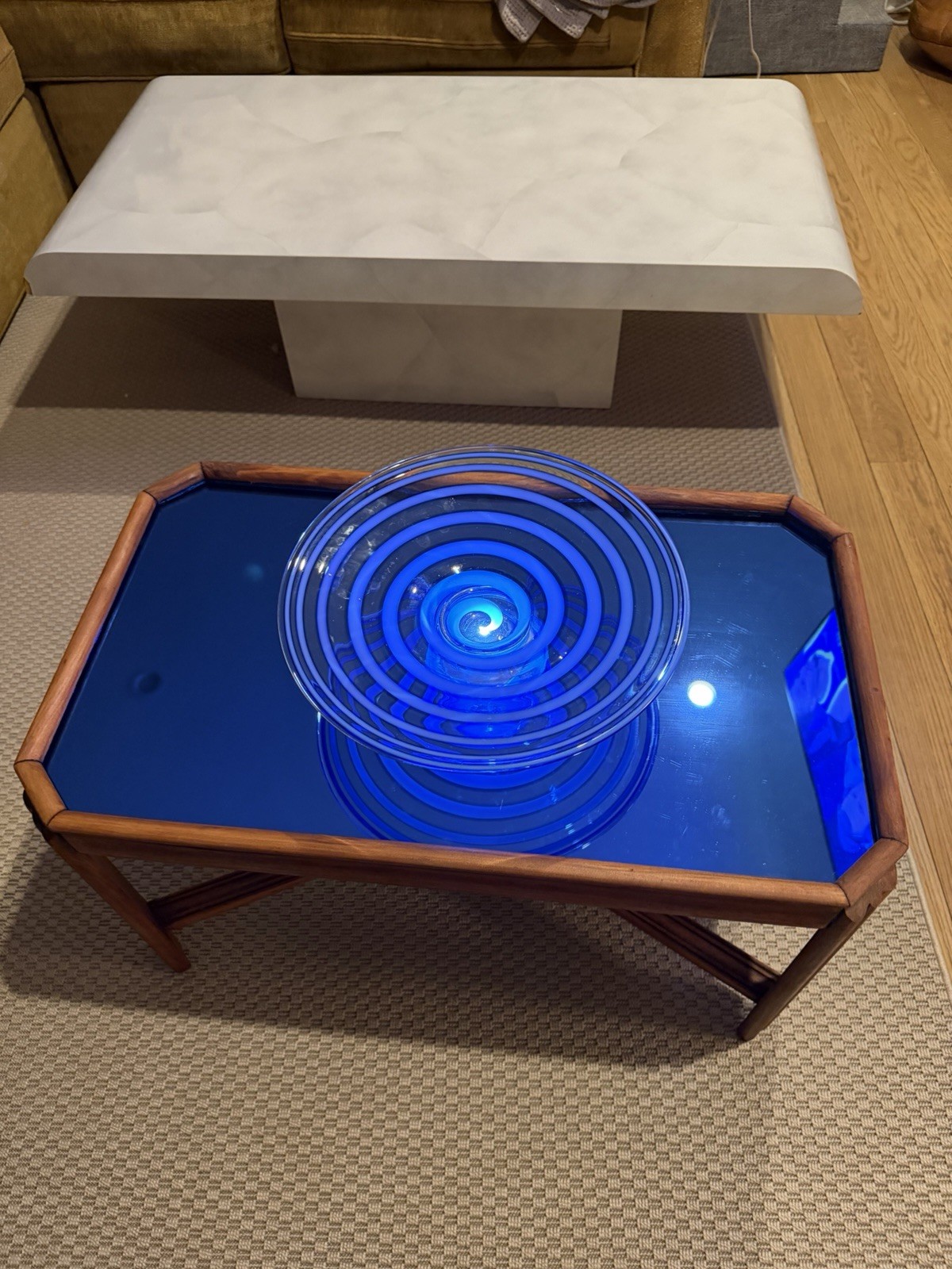 art deco cobolt chrome wood coffee table “refinished”