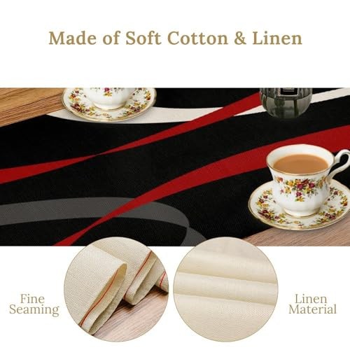 Abstract Geometric Table Runner Grey and White 13″W x 36″L (Pack of 1) Red