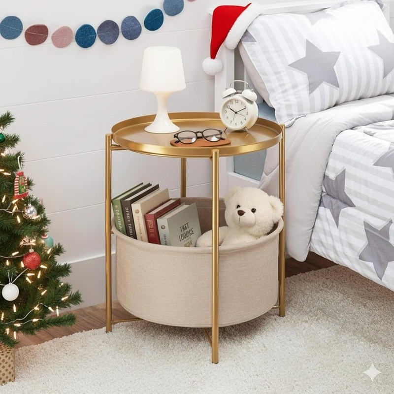Versatile Removable Tray Side Table W/ Storage Basket Bedroom Living Room New