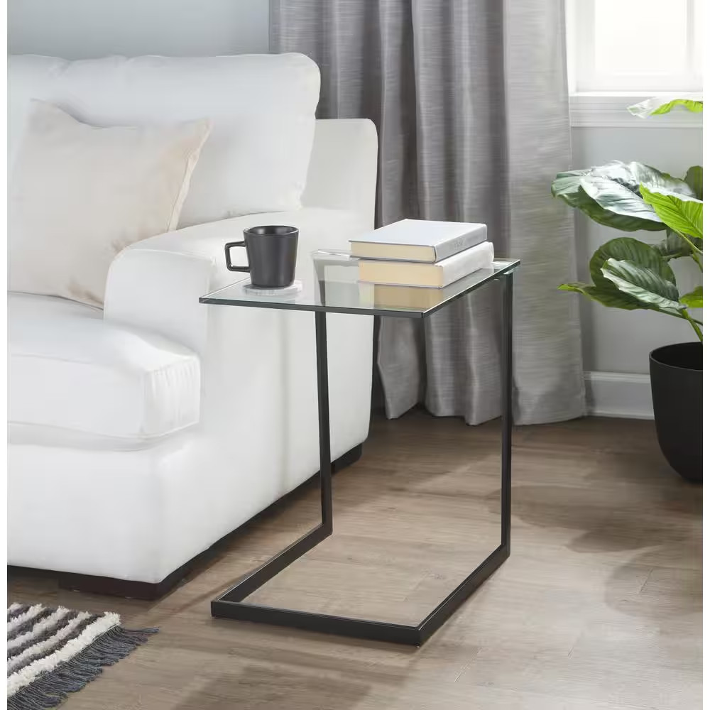 Zenn 15.75 In. Clear Glass and Black Metal Square End Table