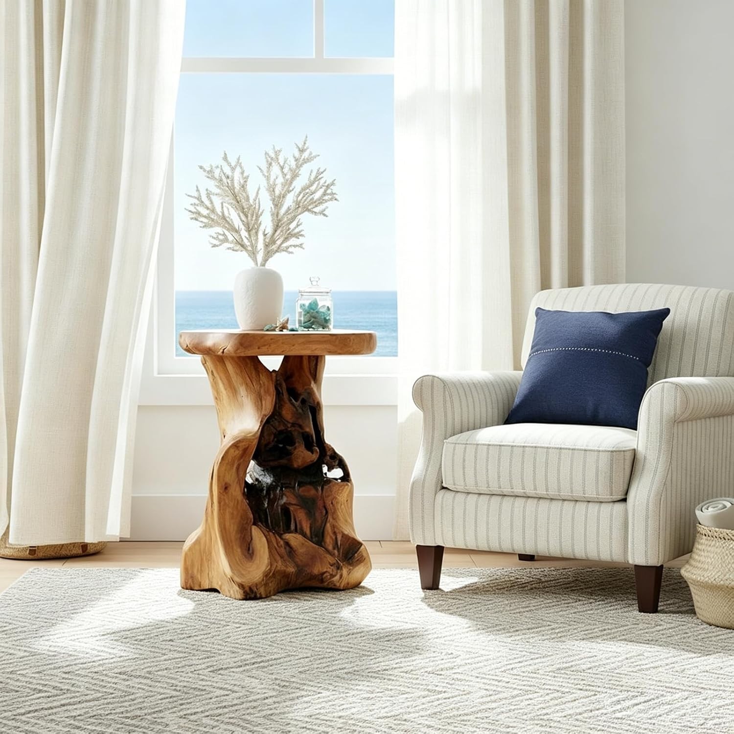 Rustic Natural Tree Stump Stool – 19” Accent Table & Plant Stand