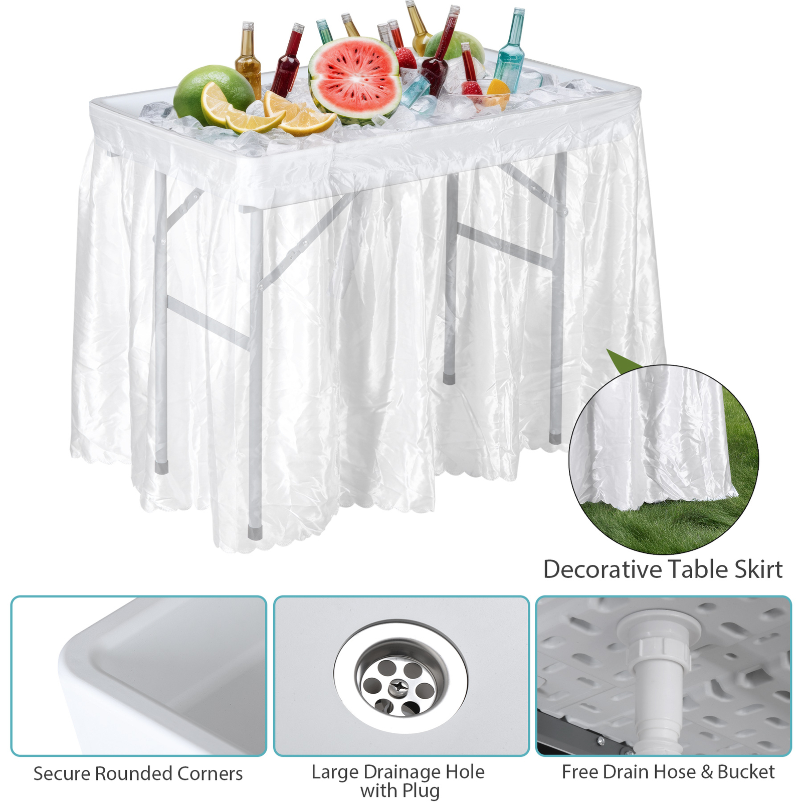 Ice Cooler Table Foldable Outdoor Party Camping Table with Detachable Skirt