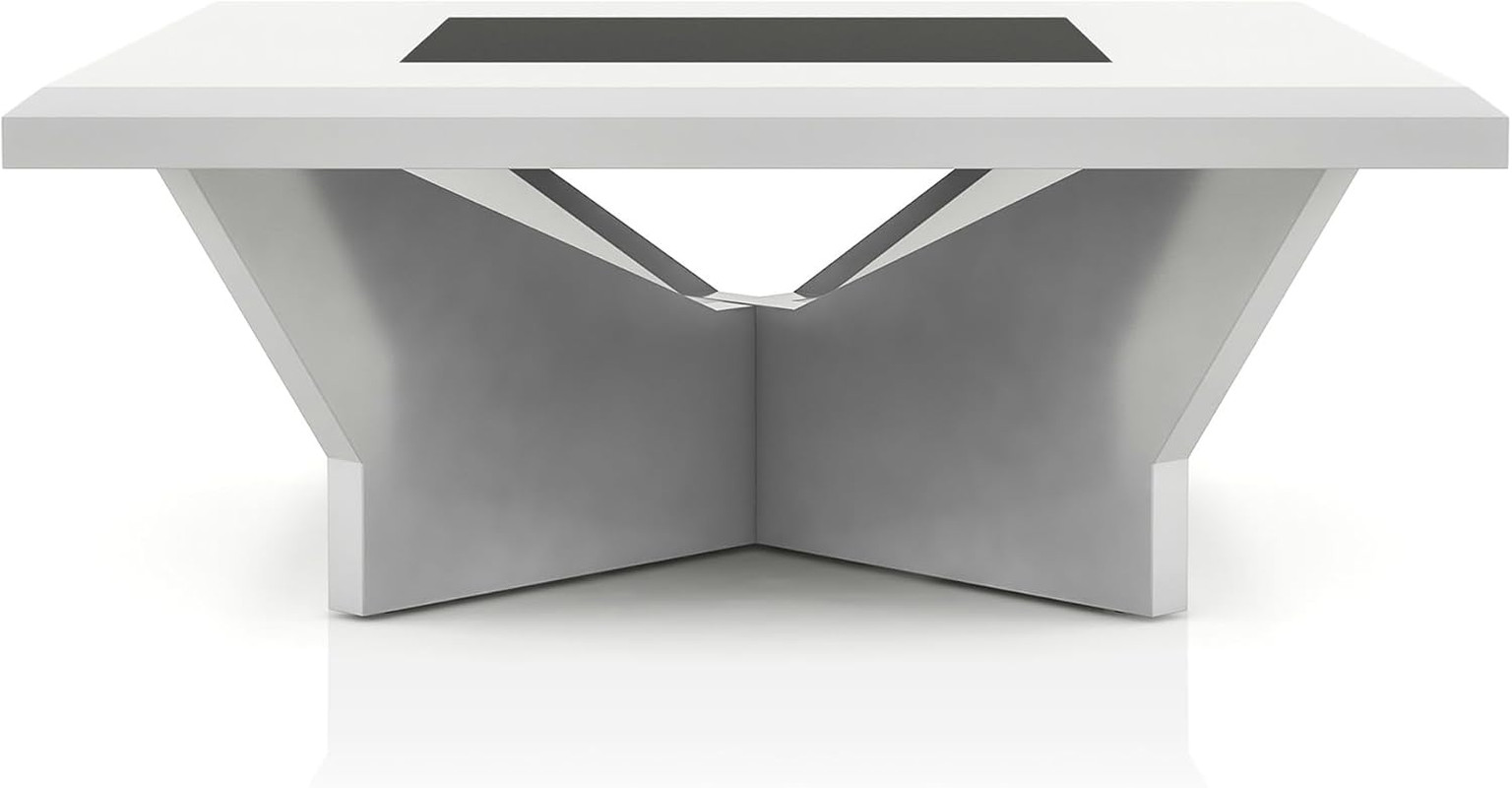 Alisha-Mae Modern White Coffee Table with Geometric Base for Any Room