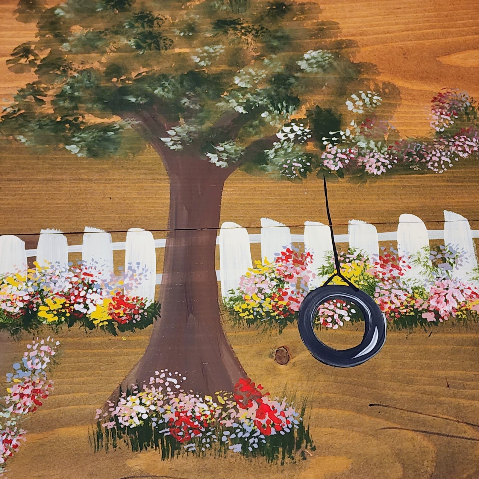 Vintage Country Folk Art Hand Painted Wooden Folding Collapsible Side Table