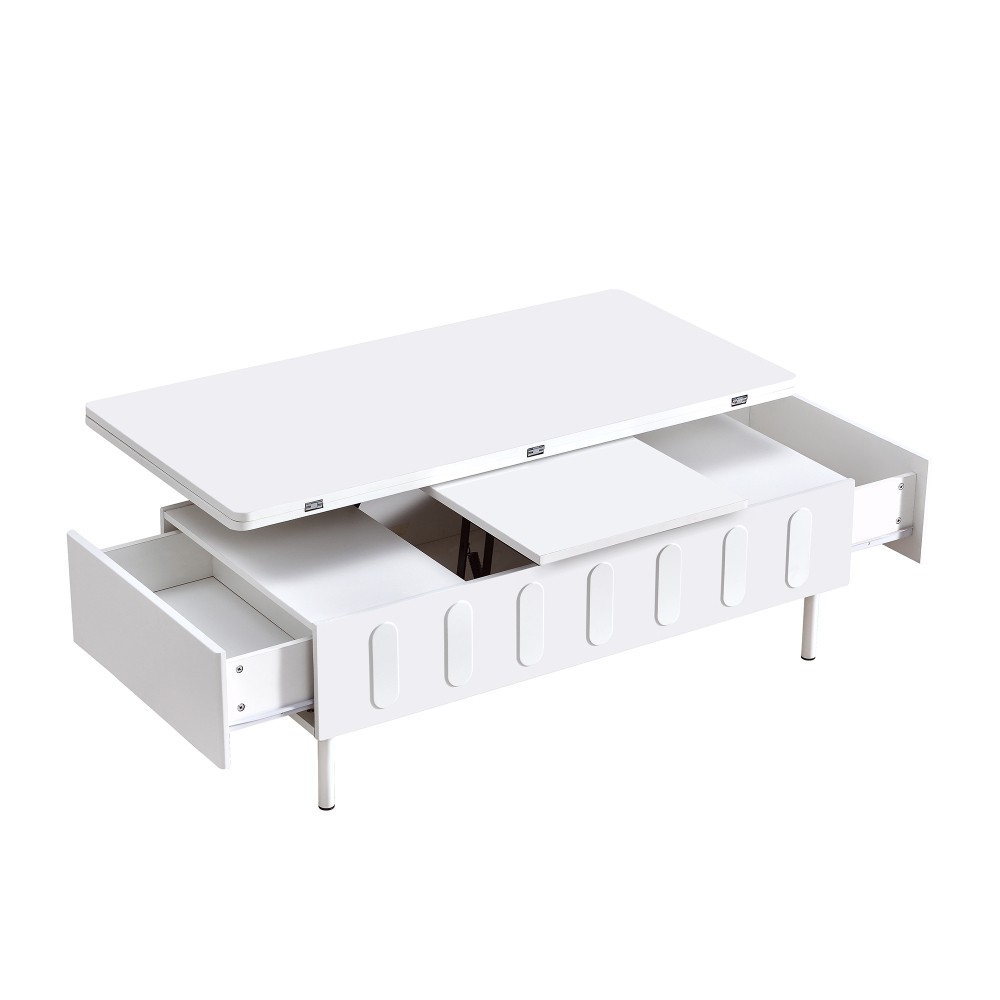 Coffee Table with Drawers, Foldable, Featuring Hidden Storage Compartments