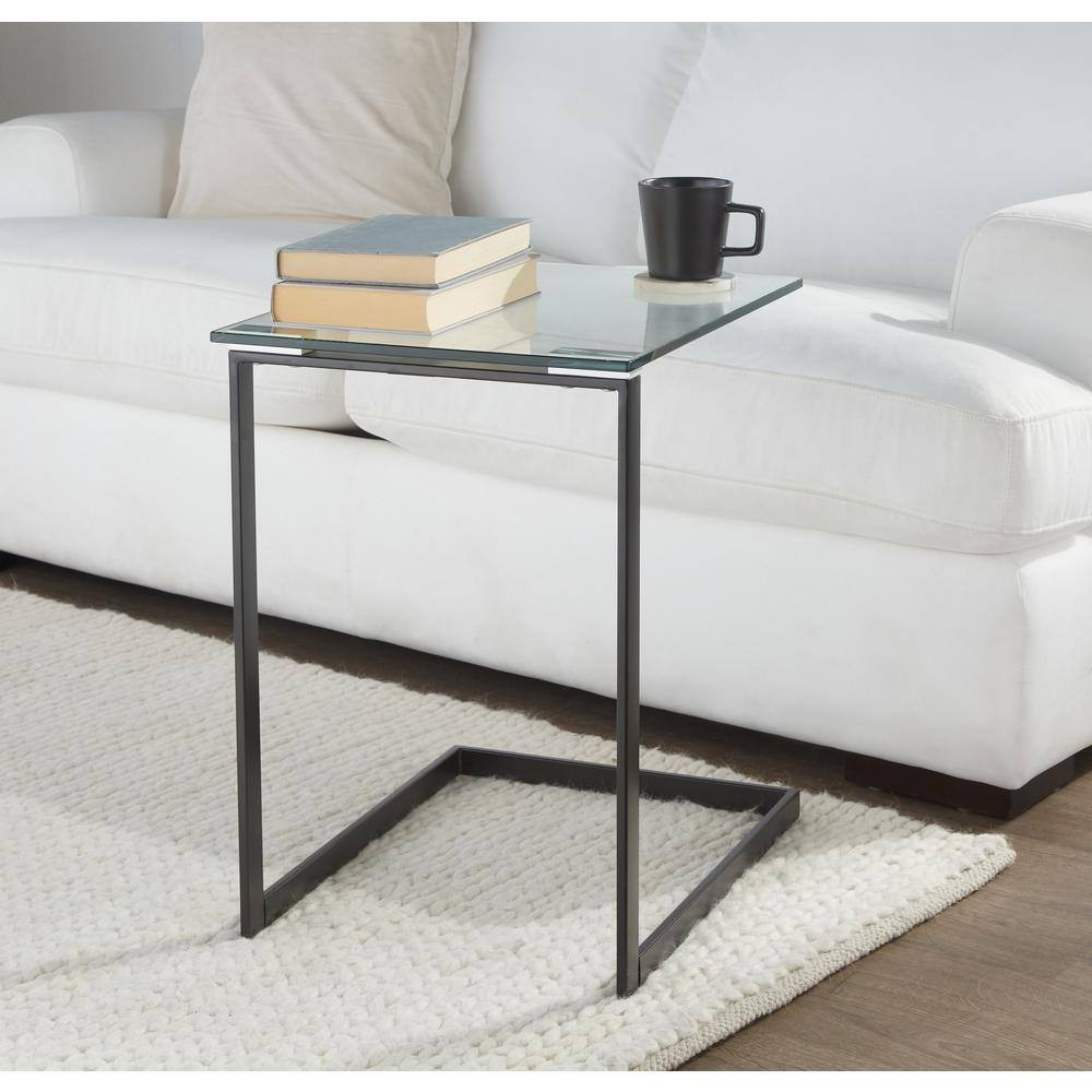Zenn 15.75 In. Clear Glass and Black Metal Square End Table