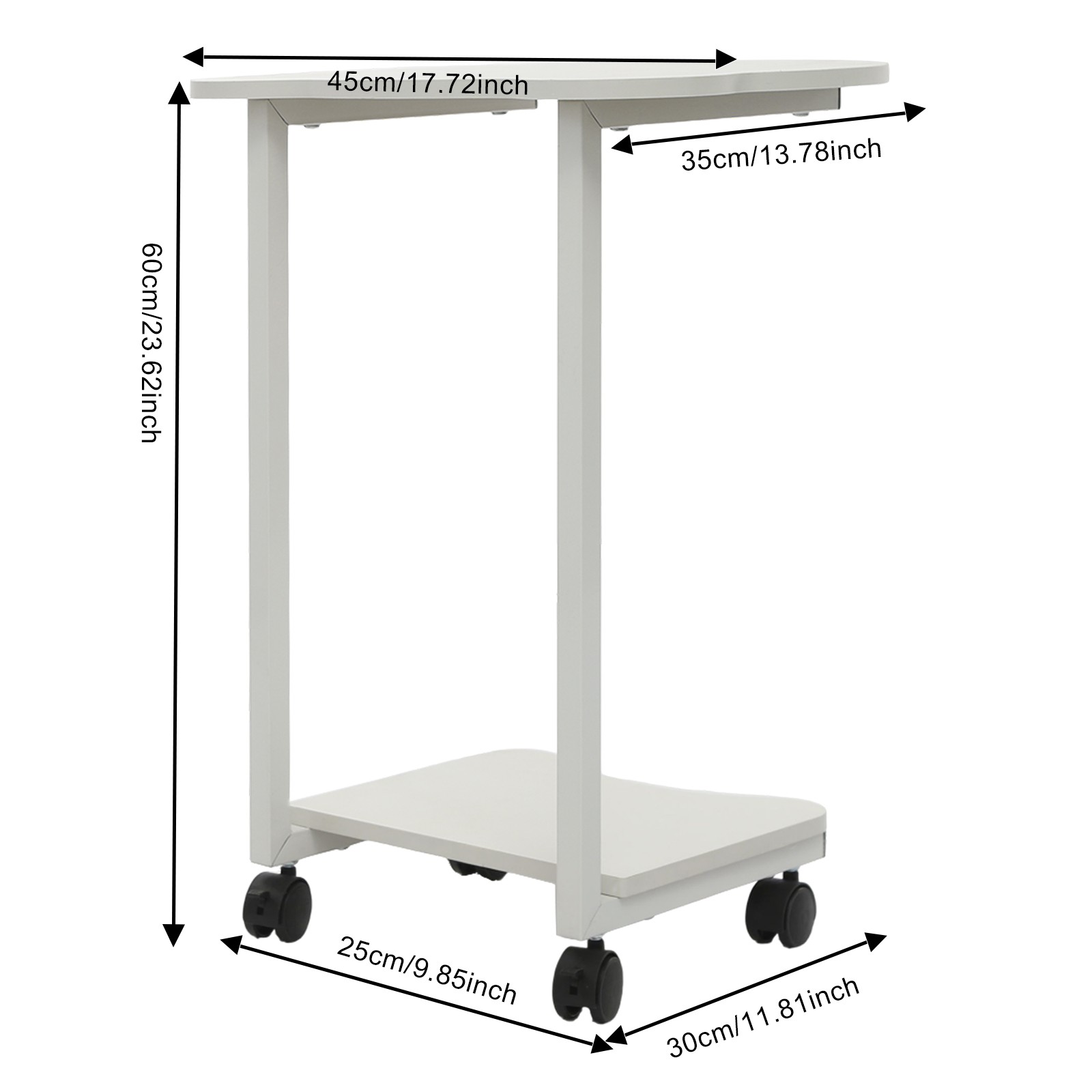 C Shaped Side Table w/ Wheels End Table for Small Space C Table for Couch Sofa