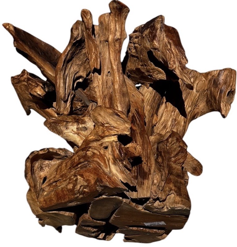 Wood Root Coffee Table Round Glass Top 36”Indonesian Teak Live Edge READ