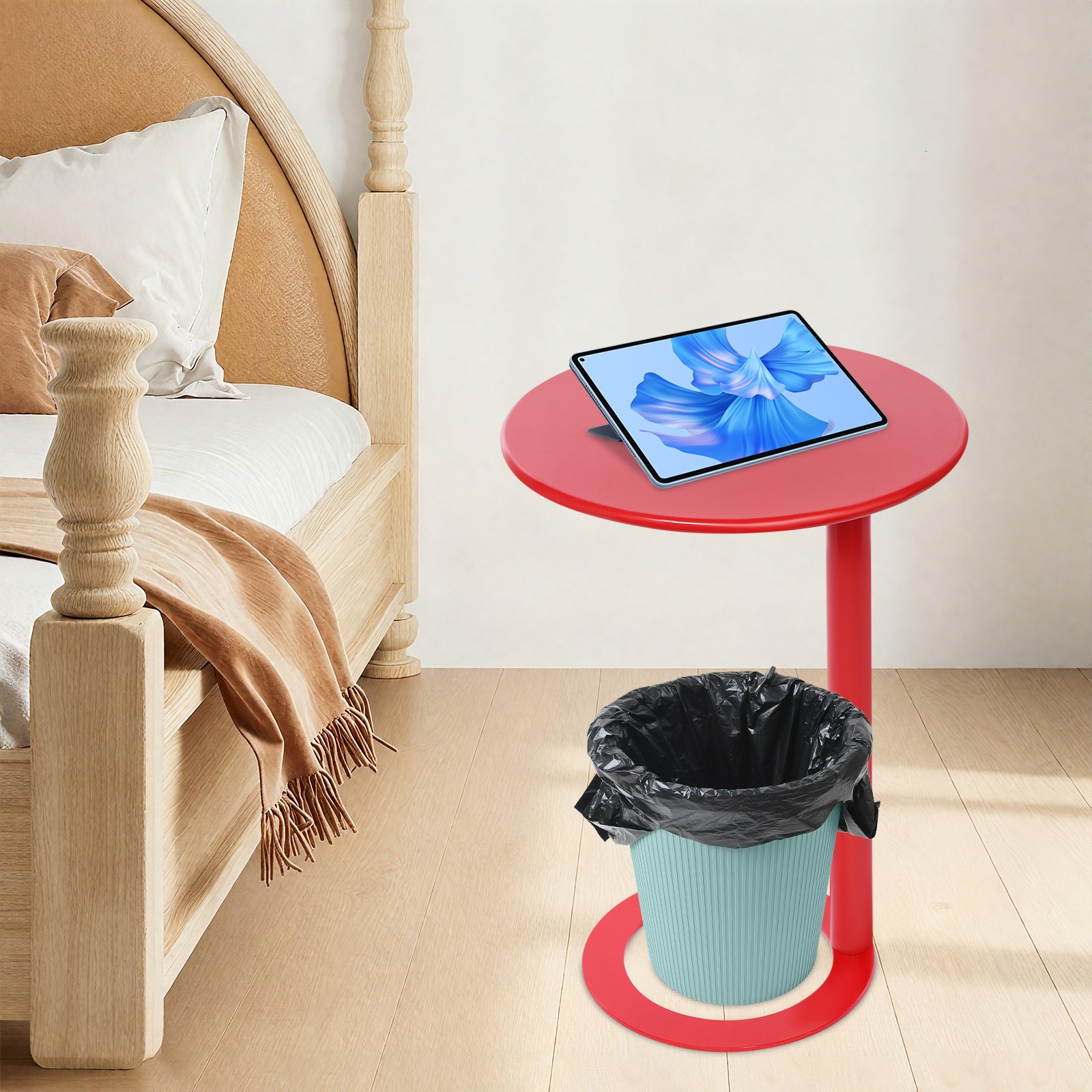 Red C-Shaped Coffee Table, 18.9*27.2in C-Shaped Side Table With O-Shaped Base