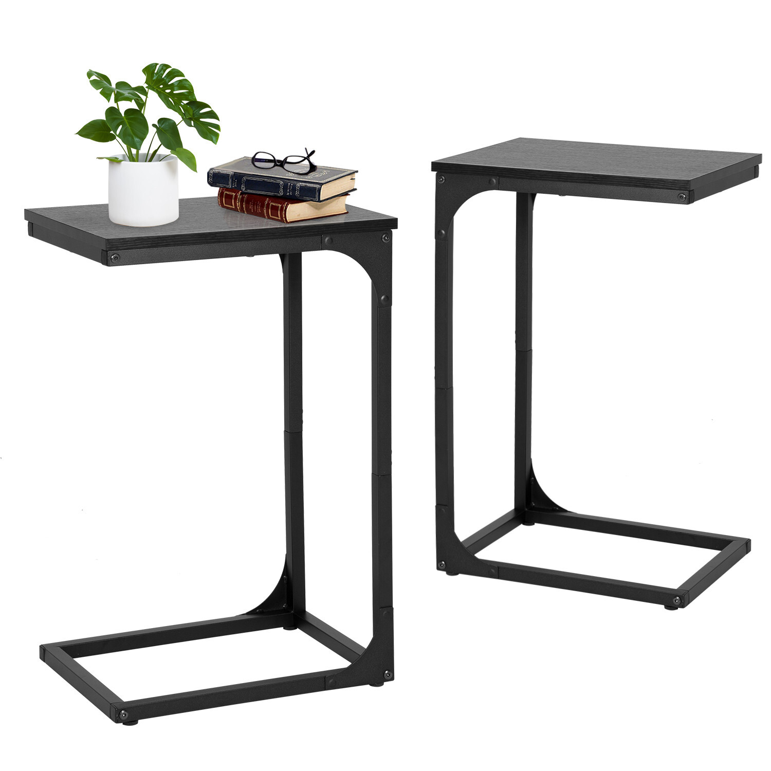 C Shaped End Table with Adjustable Feet, Small Side Table for Couch, Sofa Table