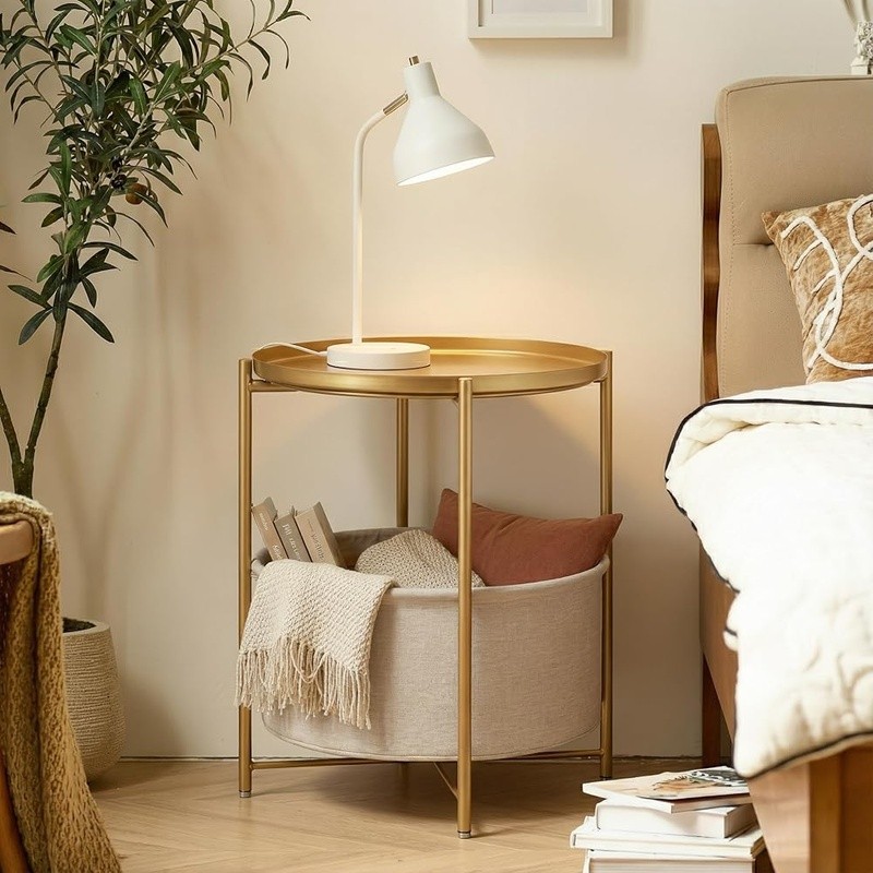 Versatile Removable Tray Side Table W/ Storage Basket Bedroom Living Room New
