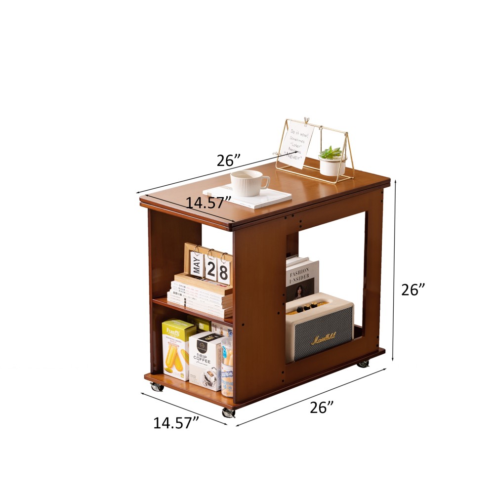 Folding Edge Table With Movable Storage, Bamboo Foldable Tabletop for Beds Sofas