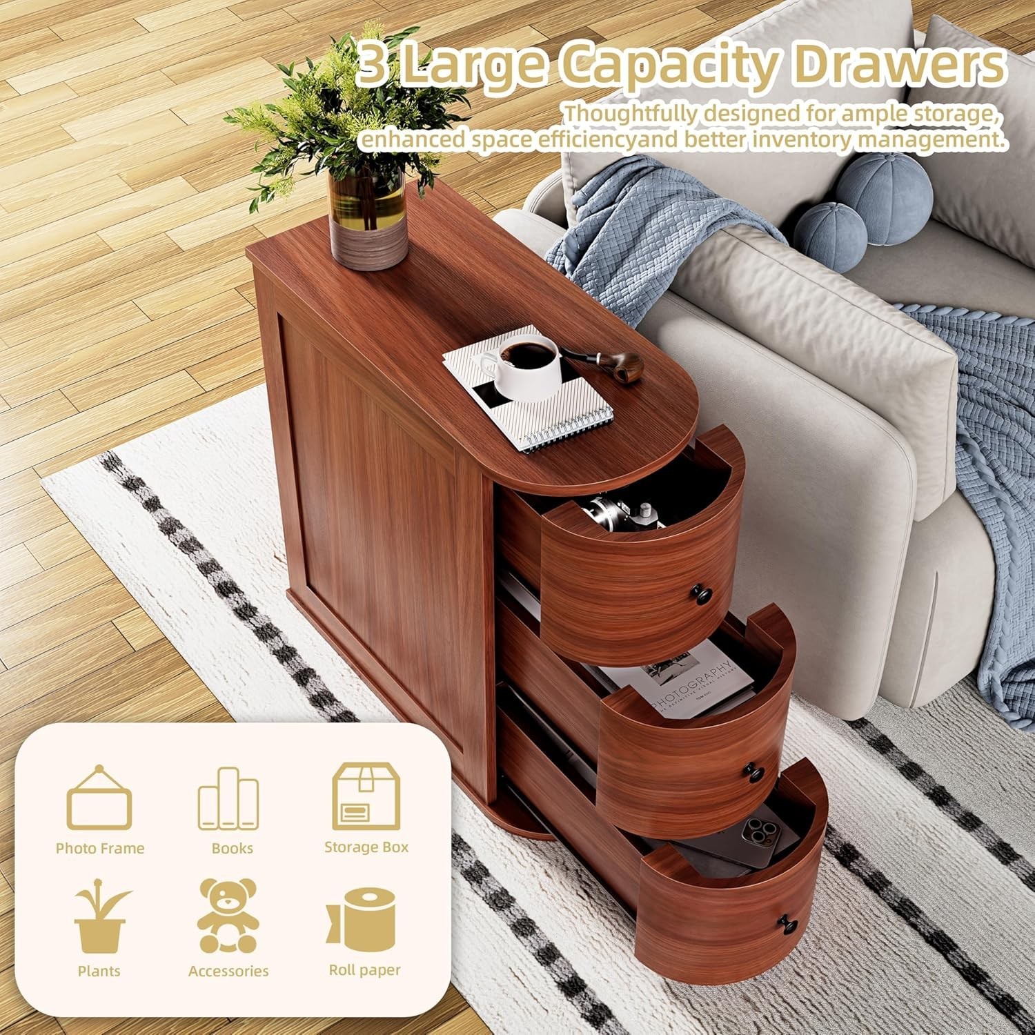 Narrow End Table with 3 Drawers, Vintage Solid Wood Side Table with Storage, …