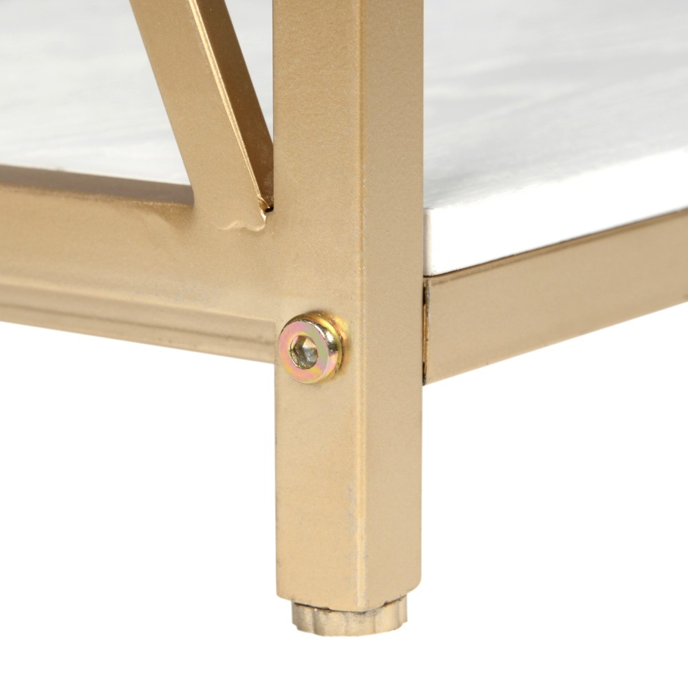 2-Tier Console Table Gold Sofa Entry Table with White Top and Gold Metal Frame