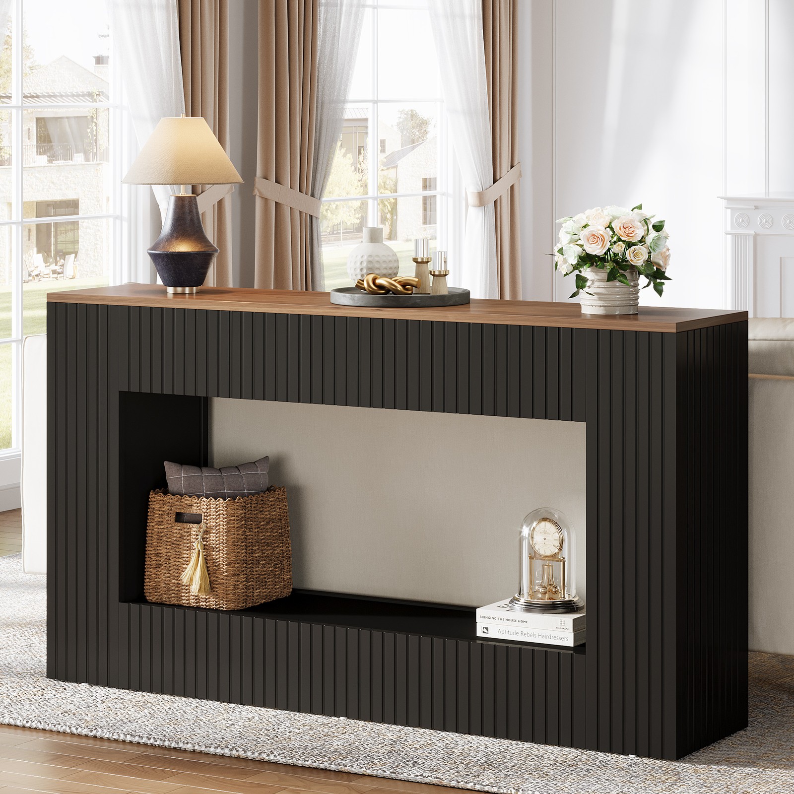 Tribesigns Long Console Table, 55” Narrow Wood Entryway Sofa Table with Storage